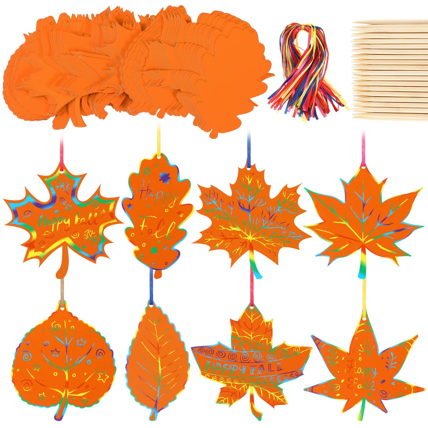 Frienda 80 Sets Fall Crafts Thanksgiving Scratch Crafts Colorful Color Scratch Maple Leaves Art Thanksgiving Arts and Craft for 