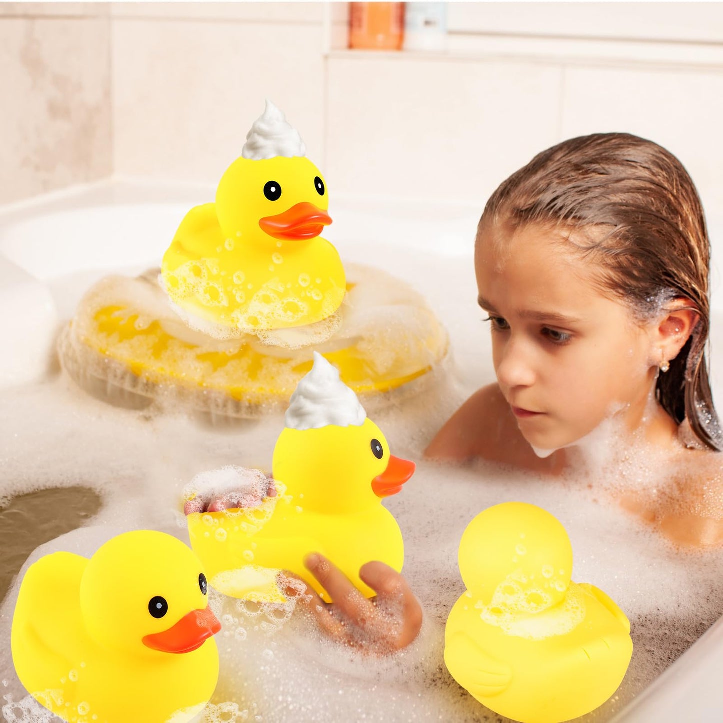 Deekin 6 Pcs Large Yellow Rubber Ducks Bulk Large Duck Bath Toy Squeak Rubber Bathtub Floating Bath For Birthday Party Decoratio