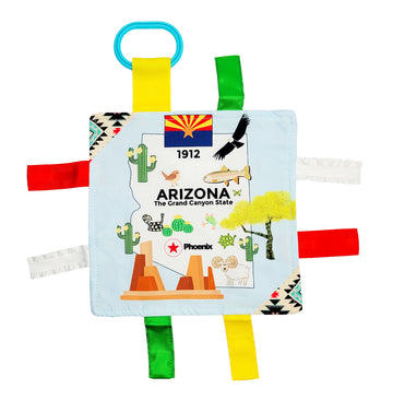 Baby Jack & Co 8X8” Learning Lovey Tag Toys For Babies - Baby Crinkle Toys - Crinkle Toys For Baby - Soft & Safe - Learn Usa State Facts - Ideal Baby Toy Bpa Free W/Stroller Clip (Arizona)