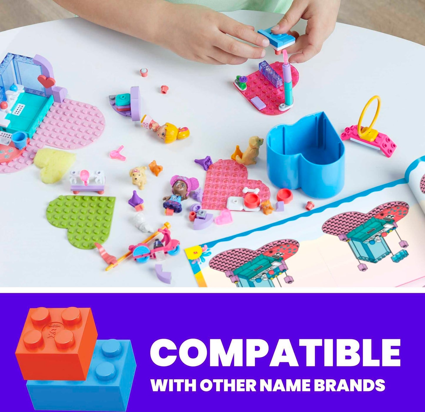 Mega Barbie Color Reveal Kids Building Toy Set, Train 'N Wash Pets With 152 Pieces, 2 Micro-Dolls And Accessories, Ages 5+ Years