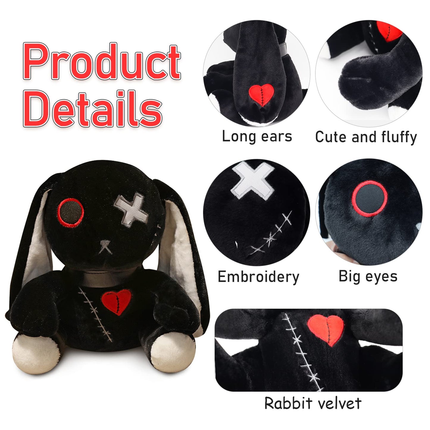 Qleewei Goth Bunny Plush Rabbit Stuffed Animal Horror Plushies Easter Stuffed Animal Creepy Spooky Bunny Stuffed Animal Crazy Ra