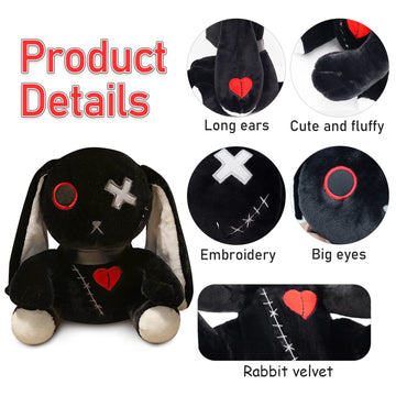 Qleewei Goth Bunny Plush Rabbit Stuffed Animal Horror Plushies Easter Stuffed Animal Creepy Spooky Bunny Stuffed Animal Crazy Ra