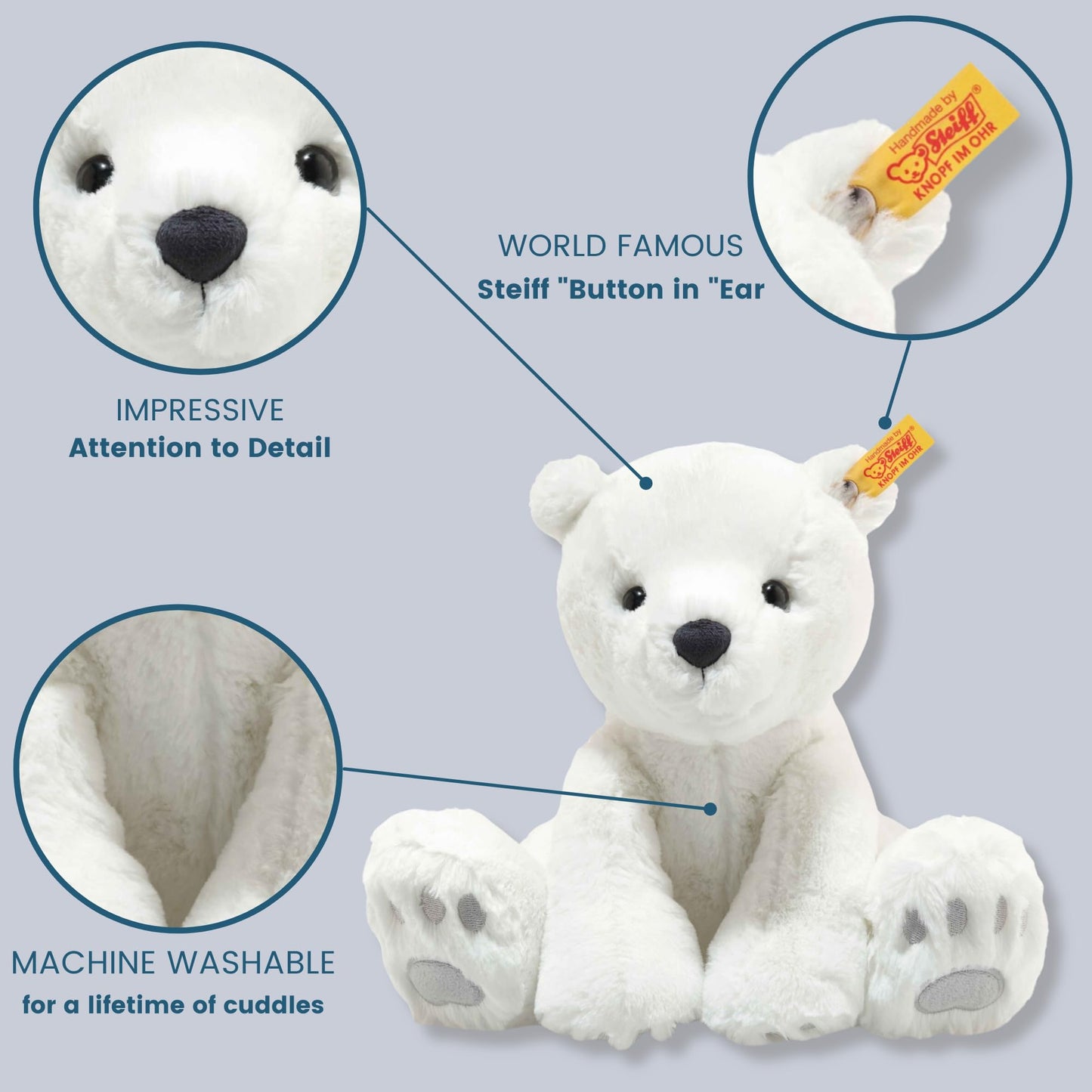 Steiff Lasse Polar Bear Plush Stuffed Animal Toy Friend, White, 11