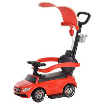 Aosom Mercedes-AMG C63 Licensed Ride on Push Cars for Toddlers, Sliding Walking Car with Sun Canopy, Horn, Music, Safety Bar, Cu