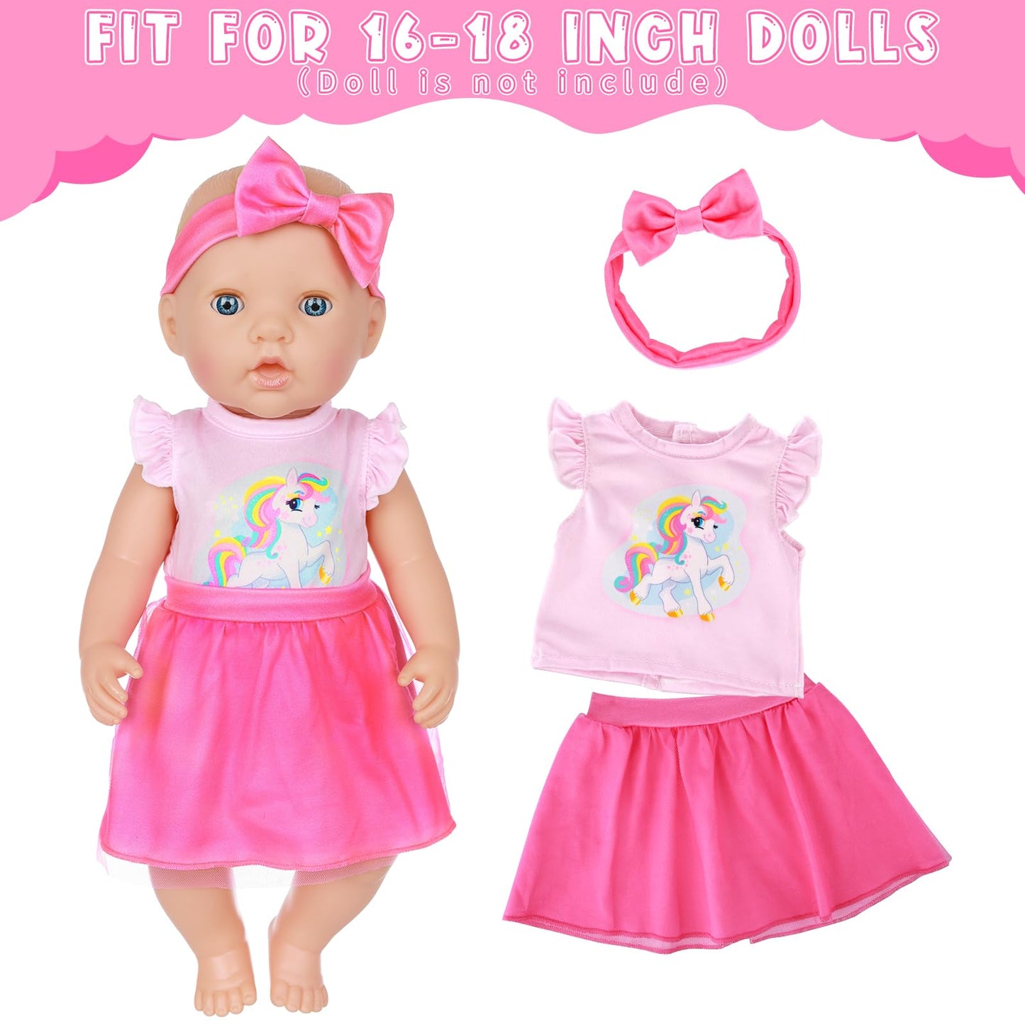 Ecore Fun 15 Pcs Baby Doll Diaper Bag with Clothes and Accessories  Includes 16 Inch Girl Doll Clothes  Bottles  Pacifier  Bib  Diaper