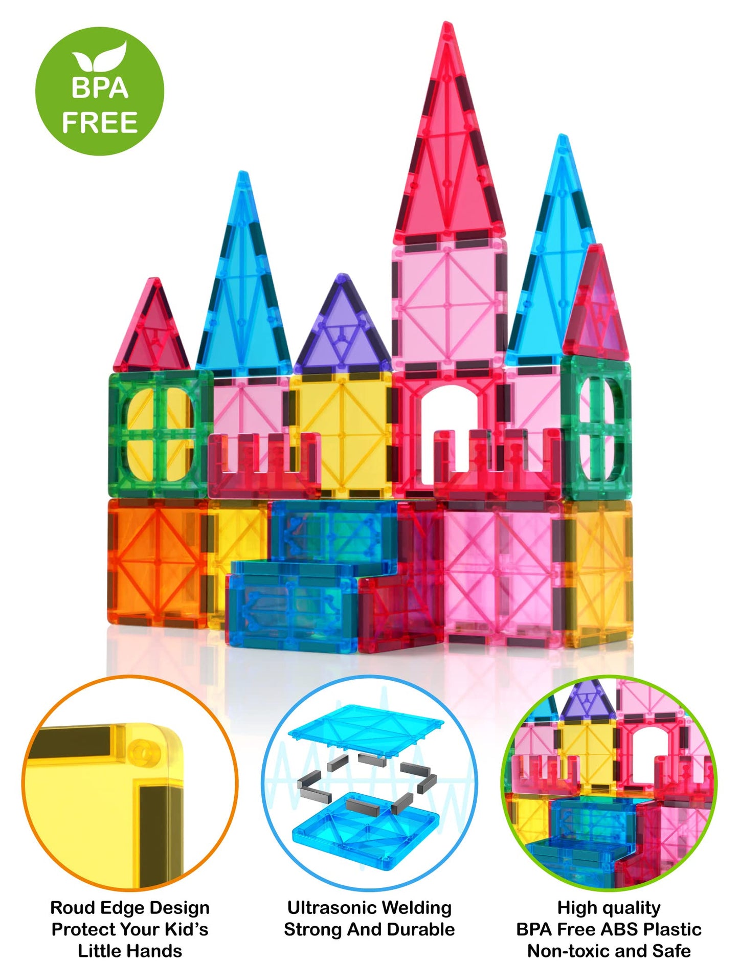 Jasonwell Magnetic Building Tiles – 3D STEM Educational Toys, Multicolor, Ideal for Toddlers & Kids Ages 3-10 Years