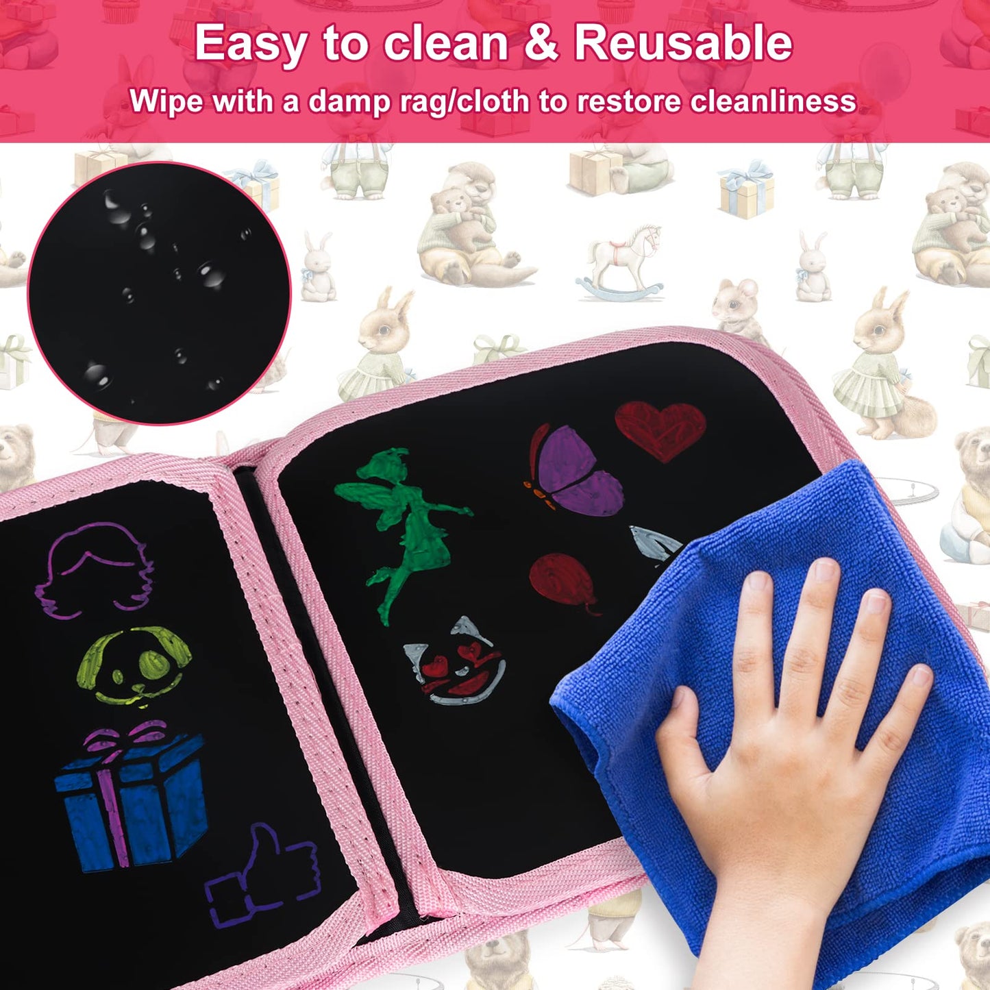 Erasable Doodle Set for Kids - Magic Drawing Book with 12 Watercolor Pens, 14 Pages - Road Trip Car Game Writing Painting Set fo