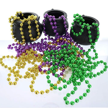 GIFTEXPRESS 12 pcs Mardi Gras Beads, 33'' Multi Colors Necklaces Bundle, Party Costume Necklace Metallic Colors in Gold, Green,
