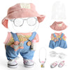 7 Pcs Clothes for Popular Dolls - 17cm - Pink Sweater + Overall + Pink Hat + Glasses + Shoes + Kettle + Rainproof Bag- enhanced Doll Outfit Accessories for Play & Display (No Doll)