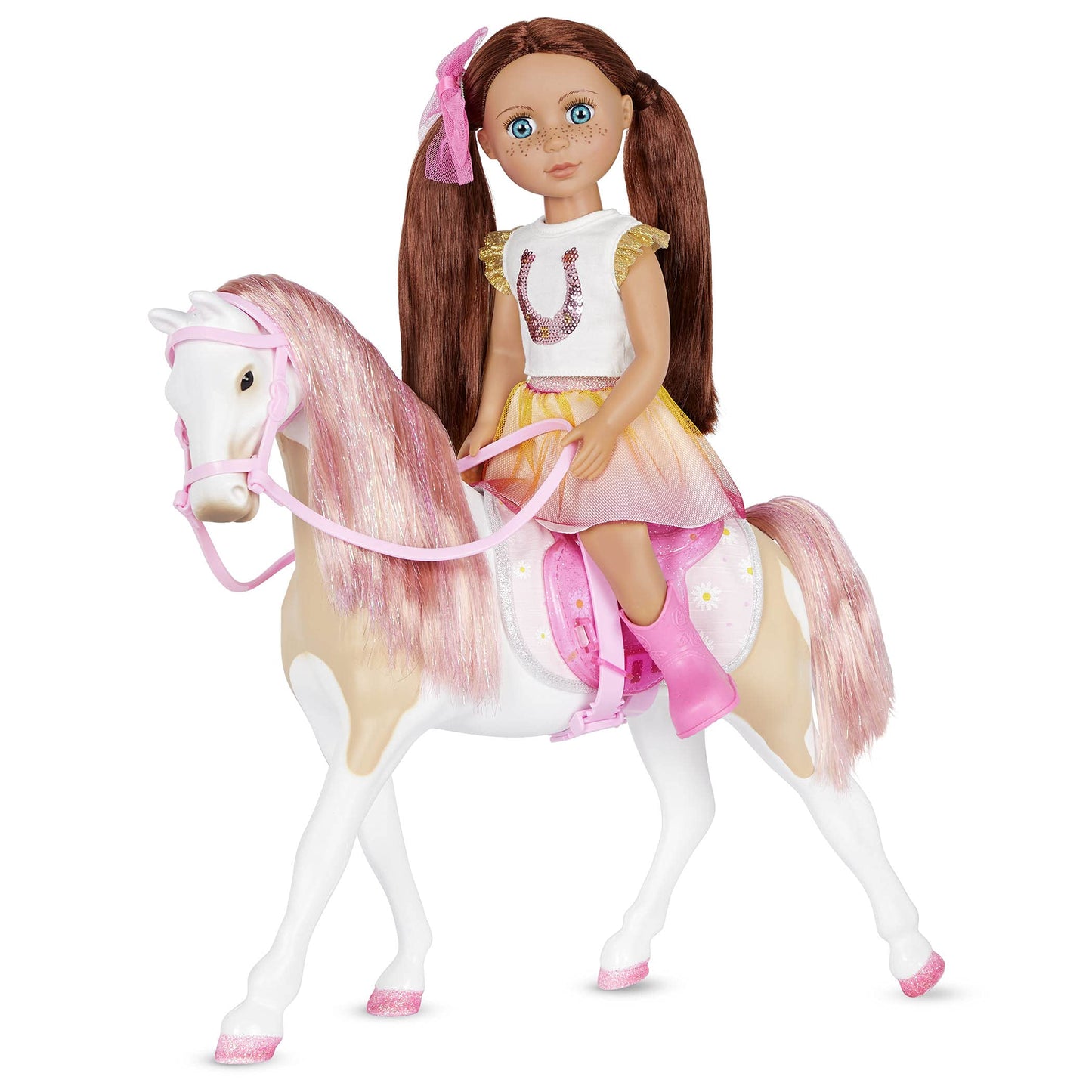 Glitter Girls Bonnie 14-inch Horse - Pink Mane & Tail, Removable Saddle, Floral Blanket, Grooming Accessories - GG58011C1Z