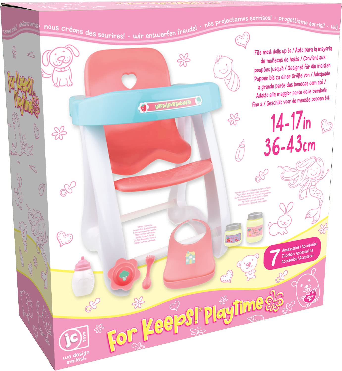 Jc Toys - For Keeps Playtime! | Baby Doll High Chair | Fits Dolls Up To 17'' | Sturdy High Chair And Play Accessories | Ages 2+,