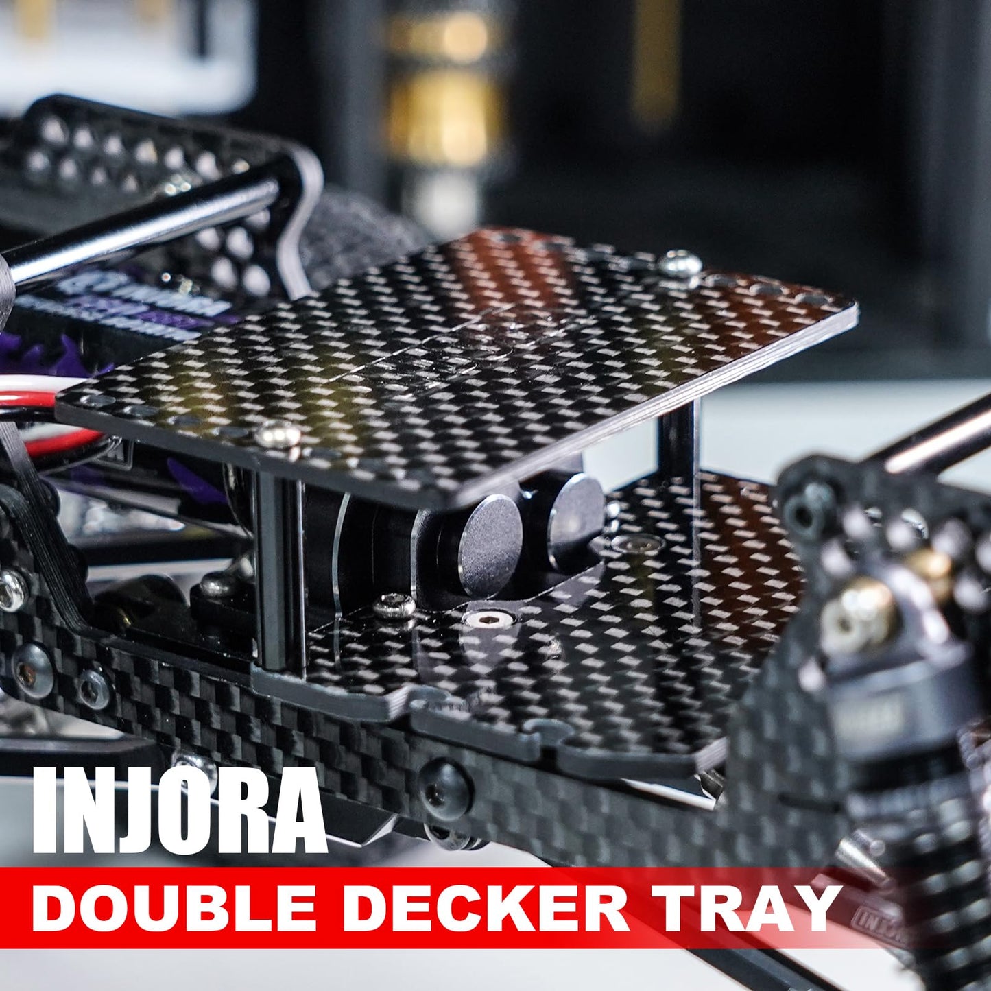 INJORA Battery ESC Receiver Tray Double Decker Carbon Fiber Plate for 1/18 RC Crawler TRX4M