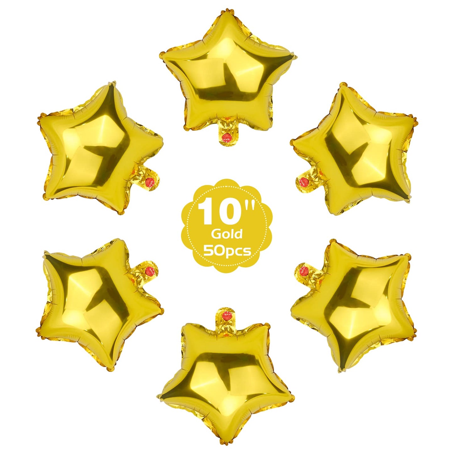 Moukiween Star Balloons,50 Pieces 10 Inch Gold Star-Shape Foil Balloons Mylar Balloons For Party Decorations