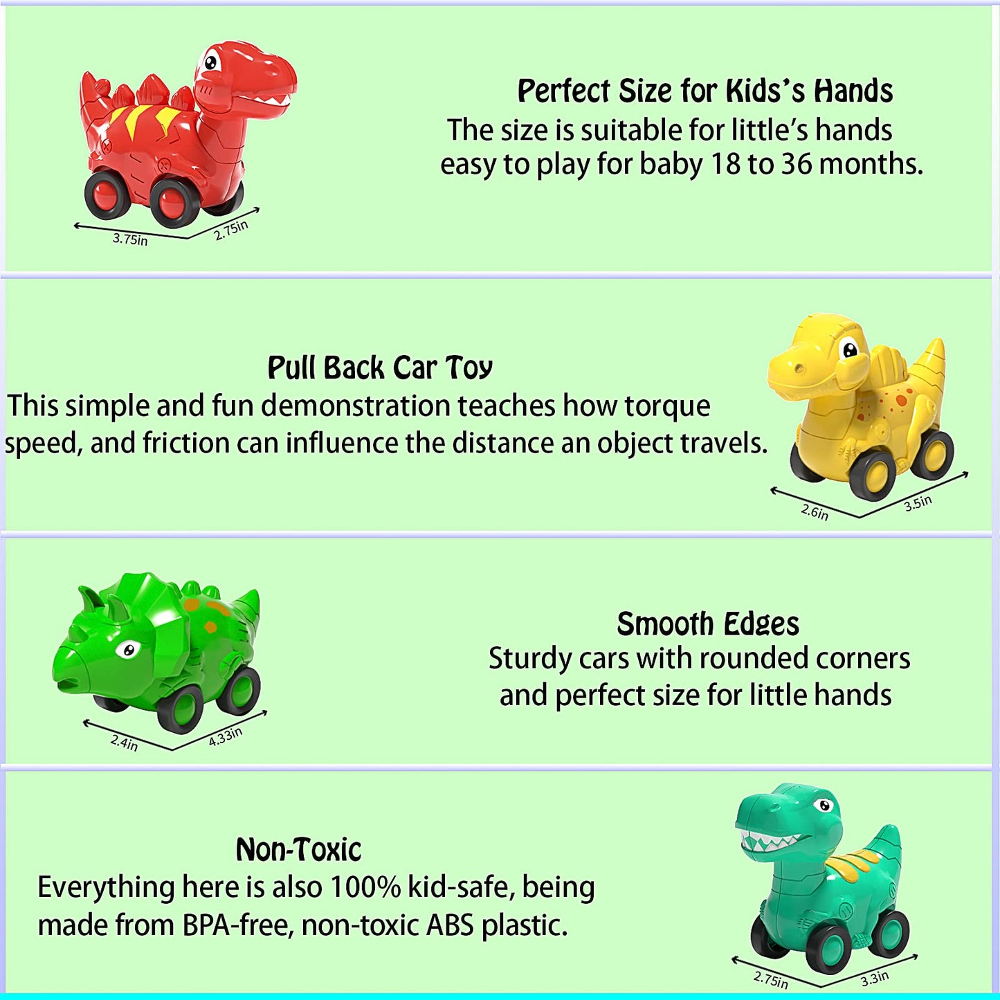 Veslier Toddler Car Toy - Dinosaur Transport Carrier Truck with 4 Pull Back Dino Cars, Assorted Colors, Perfect Gift for 18M+ Kids