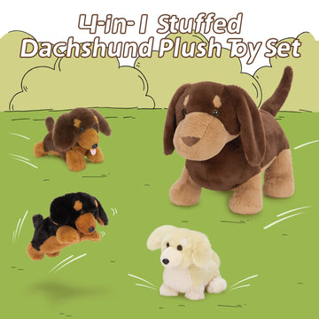 Tezituor Dachshund Stuffed Animal With 3 Babies,17.7 Inches Weiner Dog Plush Toy Puppy Stuffed Animal Birthday For Kids Girls Boys