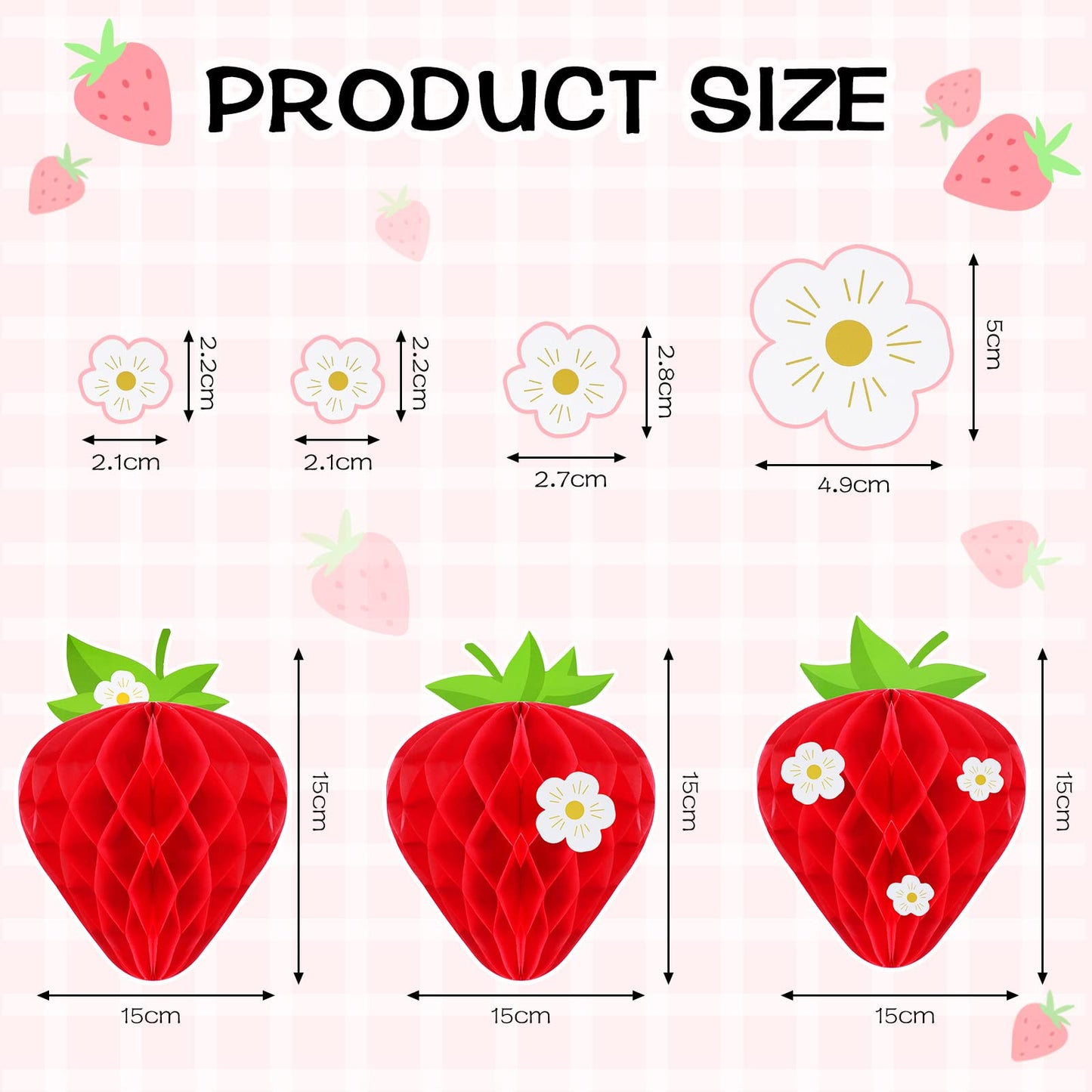 9 Pcs Strawberry Party Decorations Strawberry Honeycomb Balls Birthday Favors Berry Table Centerpieces Tissue Paper Honeycomb Tabletop Hanging Decor Party Supplies