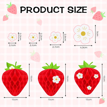 9 Pcs Strawberry Party Decorations Strawberry Honeycomb Balls Birthday Favors Berry Table Centerpieces Tissue Paper Honeycomb Tabletop Hanging Decor Party Supplies