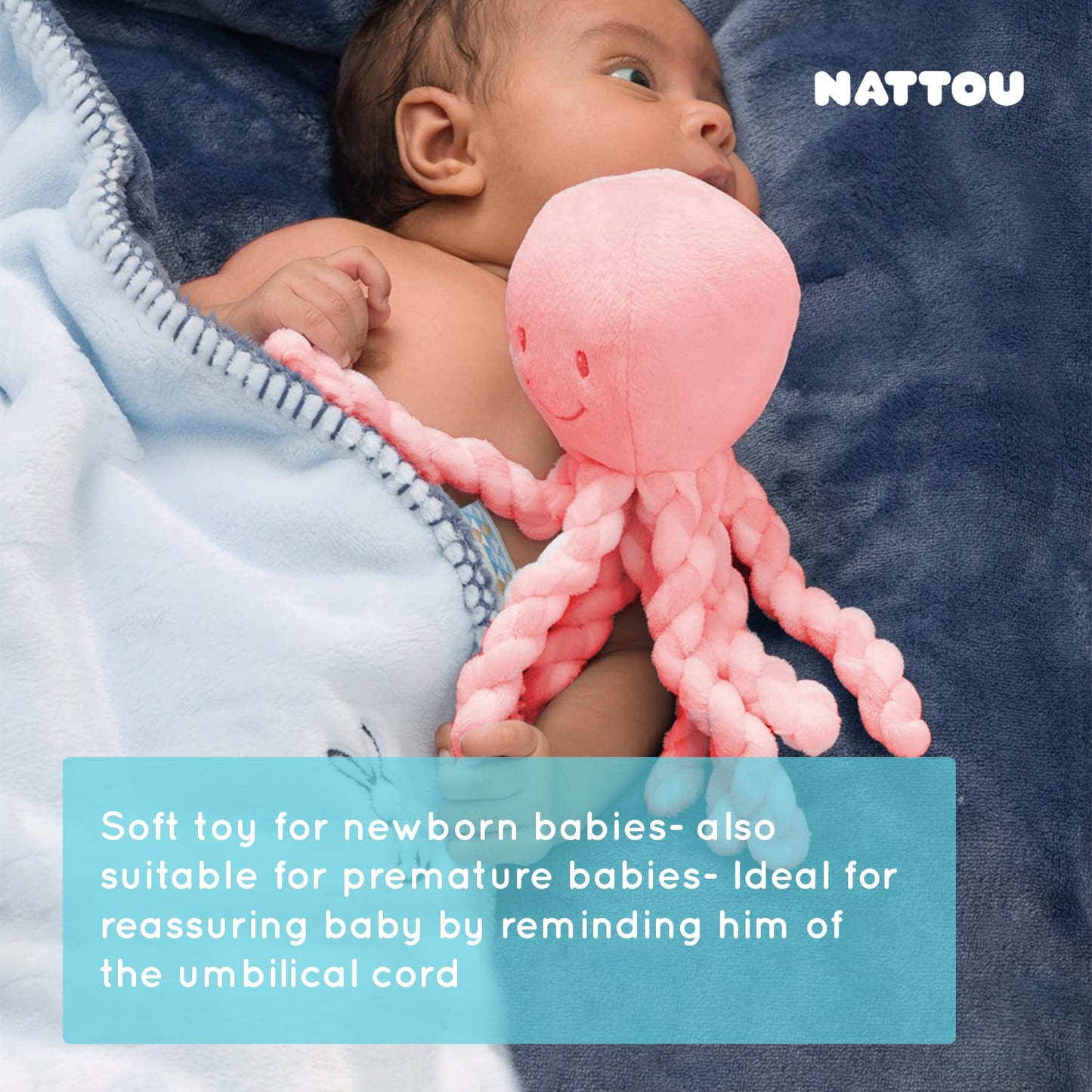Nattou Octopus Soft Toy, For Newborns And Premature Babies, 23 Cm, Pink, 878715