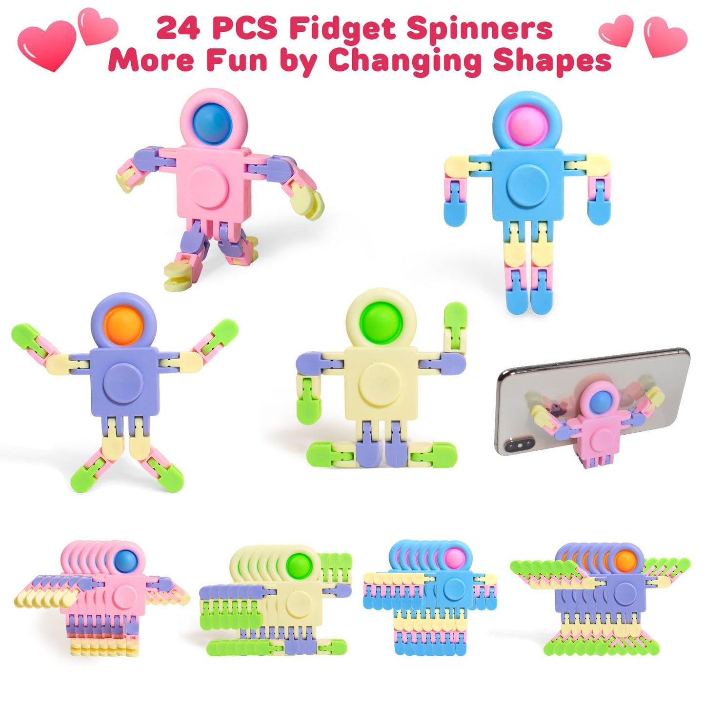 DEKWELL 24 Packs Valentine's Cards with Fidget Sensory Spinners, Small Plastic Gifts for Kids Classroom Party Exchange