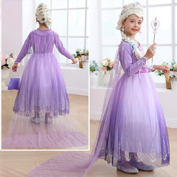 Itvti Elsa Dress For Girls Purple Princess Costume For Kids Cosplay With Wig For Halloween Party, 7-8 Years(Tag 150)