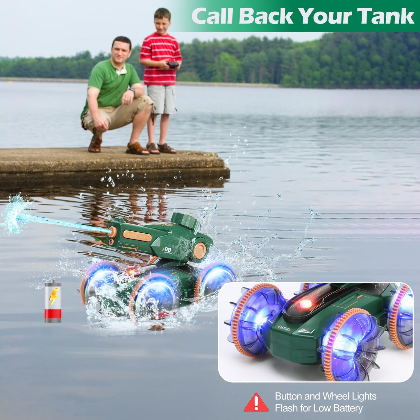 IQBOX Toys for Kids 6-12 Remote Control Car Boat Gifts for Boys 5-7 8 9 10 11 Year Old Amphibious RC Gesture Stunt Water Squirt