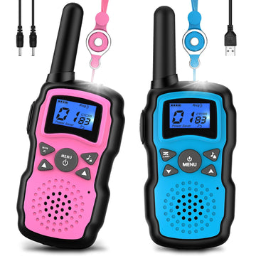 Wishouse Walkie Talkies for Kids, Rechargeable 6000mAh, Long Range, 2 Pack, Pink Blue, Ideal Birthday Gift for Ages 4-8