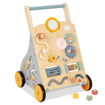 Wooden Baby Walker And Push Toy - Adjustable Height, Montessori Learning Activity Center For Boys And Girls, Toddler Push Walker