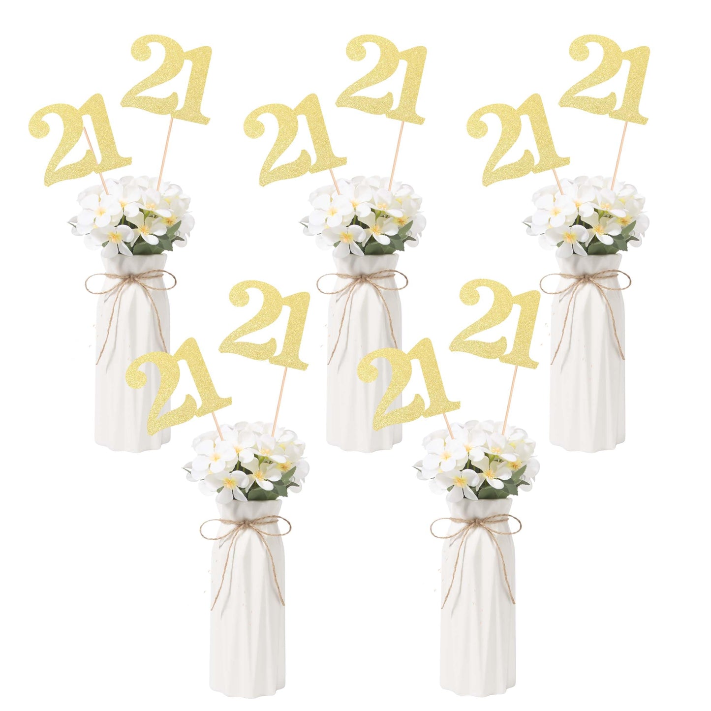 Gexolenu No 21, 10 Pack Double-Sided Gold Glitter 21St Birthday Centerpieces For Tables, Number 21 Birthday Table Toppers Party