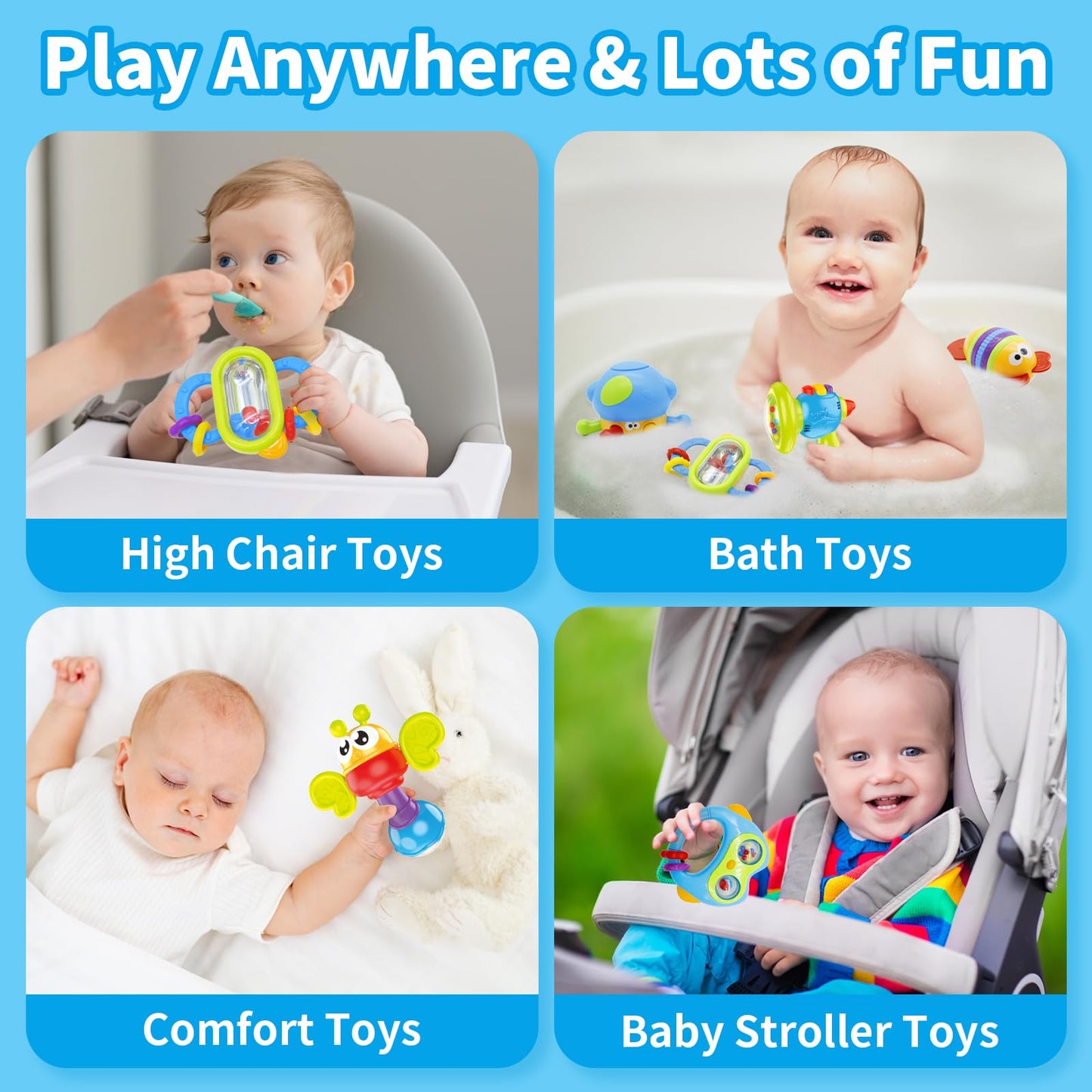 Moontoy 7Pcs Baby Rattles Toy Set, Baby Toys 0-6 Months Infant Toys 6-12 Months Teethers For Babies 3-6 Months Baby Stocking Stuffers, Sensory Teething Toys 0 1 2 3 4 5 6 Month Newborn Boy Girl Gifts