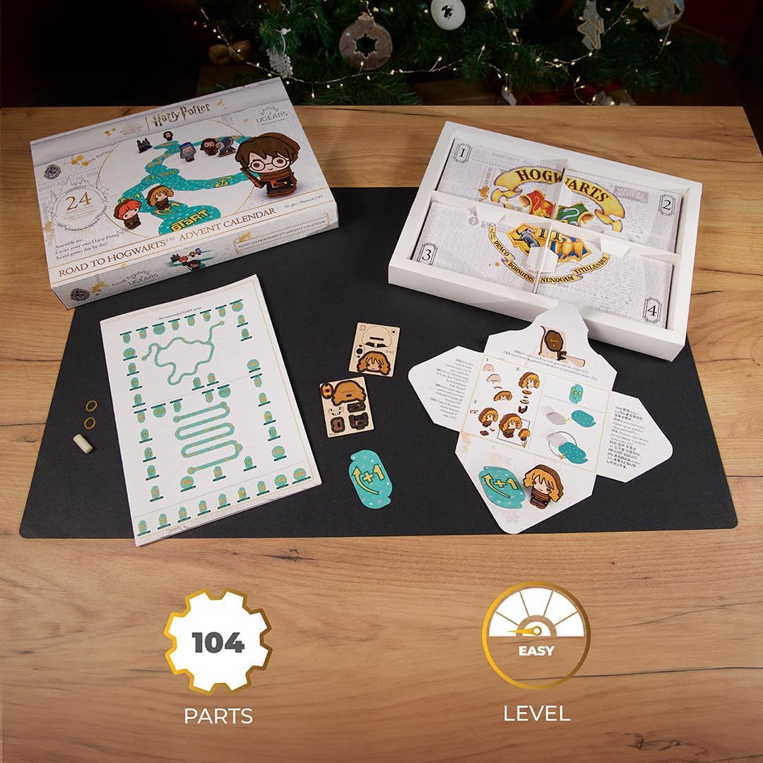 UGEARS Harry Potter Advent Calendar 2025 - 3D Wooden Puzzles, 16 Figurines, 60 Game Board, Multicolor