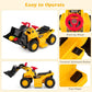 Costzon 2-in-1 Ride on Excavator Bulldozer, 6V Electric Excavator Ride on Toy with 3 Balls & Basketball Hoop, Adjustable Bucket,
