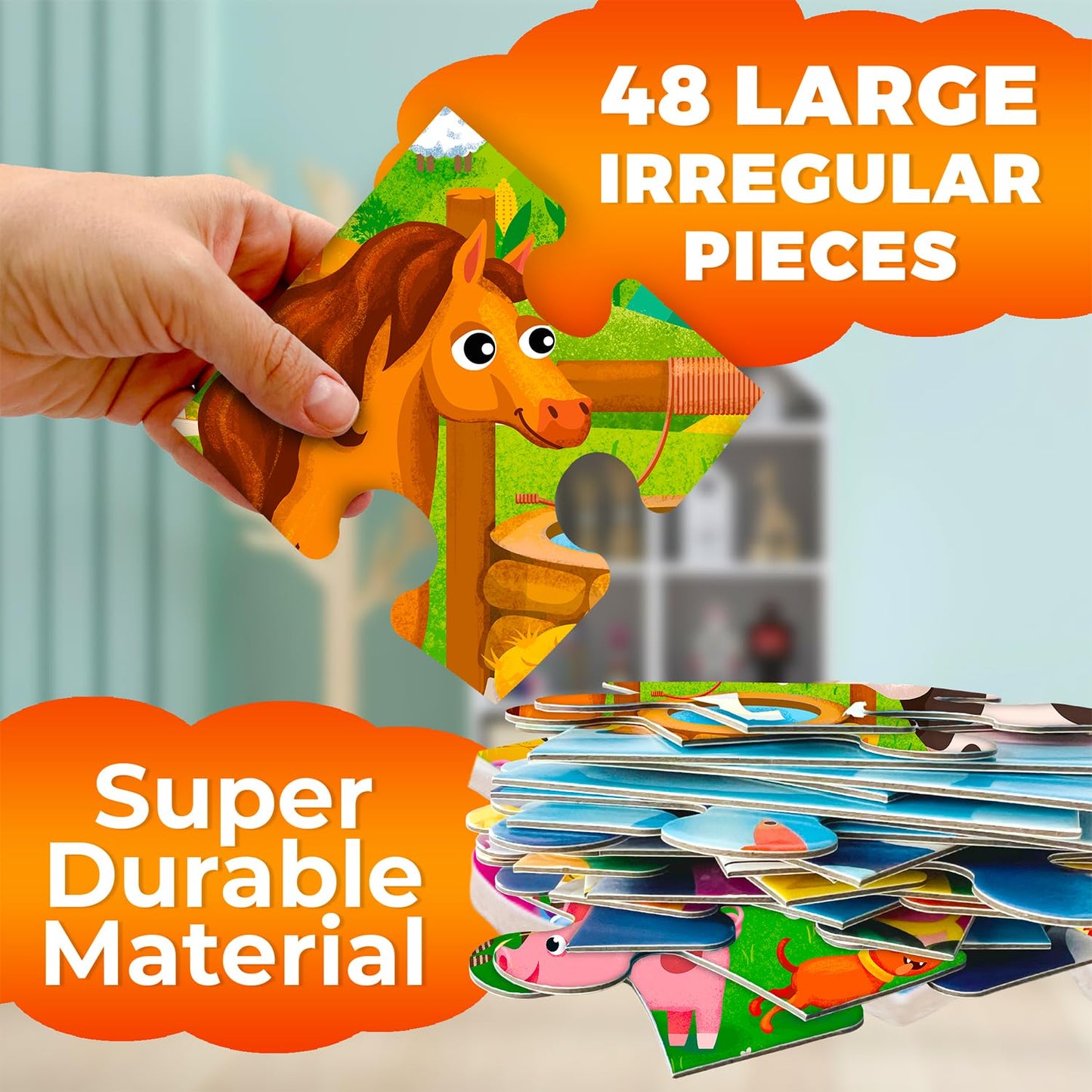 Quokka Giant Floor Puzzle For Kids Ages 4-6 - 2X3 Feet Extra-Thick 48 Pieces Toddler Puzzle Ages 3-5 - Farm Educational Activity