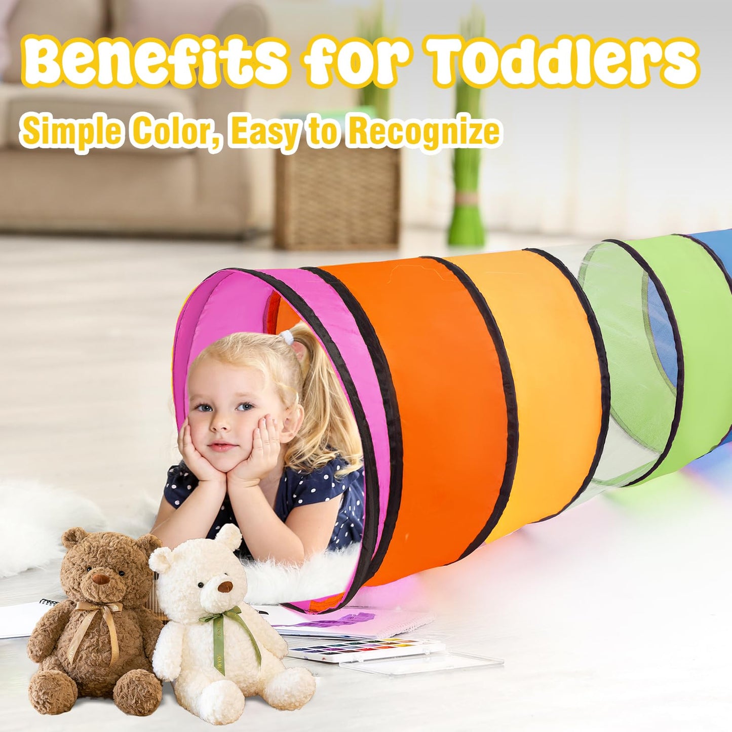 2 Pack Kids Play Tunnel,Pop Up Crawl Through Tunnel Play Tent For Baby Kids Children Or Pet,Opening Crawl Tunnel Toy With Breath