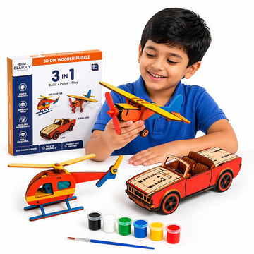 Diy Wooden Model Kit For Kids | Build, Paint & Play Toy | 3D Puzzle Set (Helicopter, Airplane & Car) | Creative Stem Activity | 