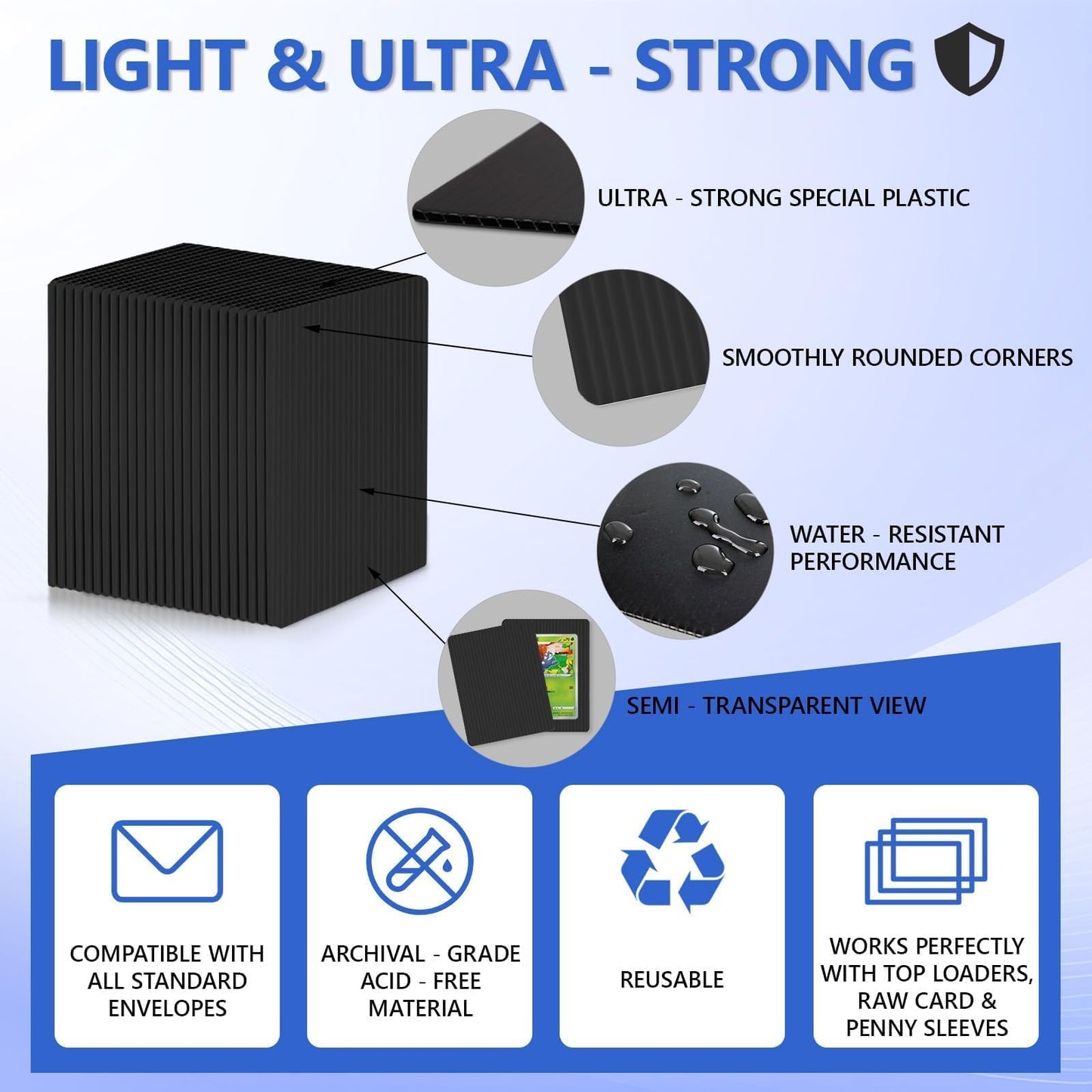 DEDC 100 Packs Trading Card Shipping Protectors Black  Card Protector Shipping for Top Loaders  Soft Card Sleeves and Semi-Rigid Card Holder  Trading Card Shipping Supplies  Card Grading Essential