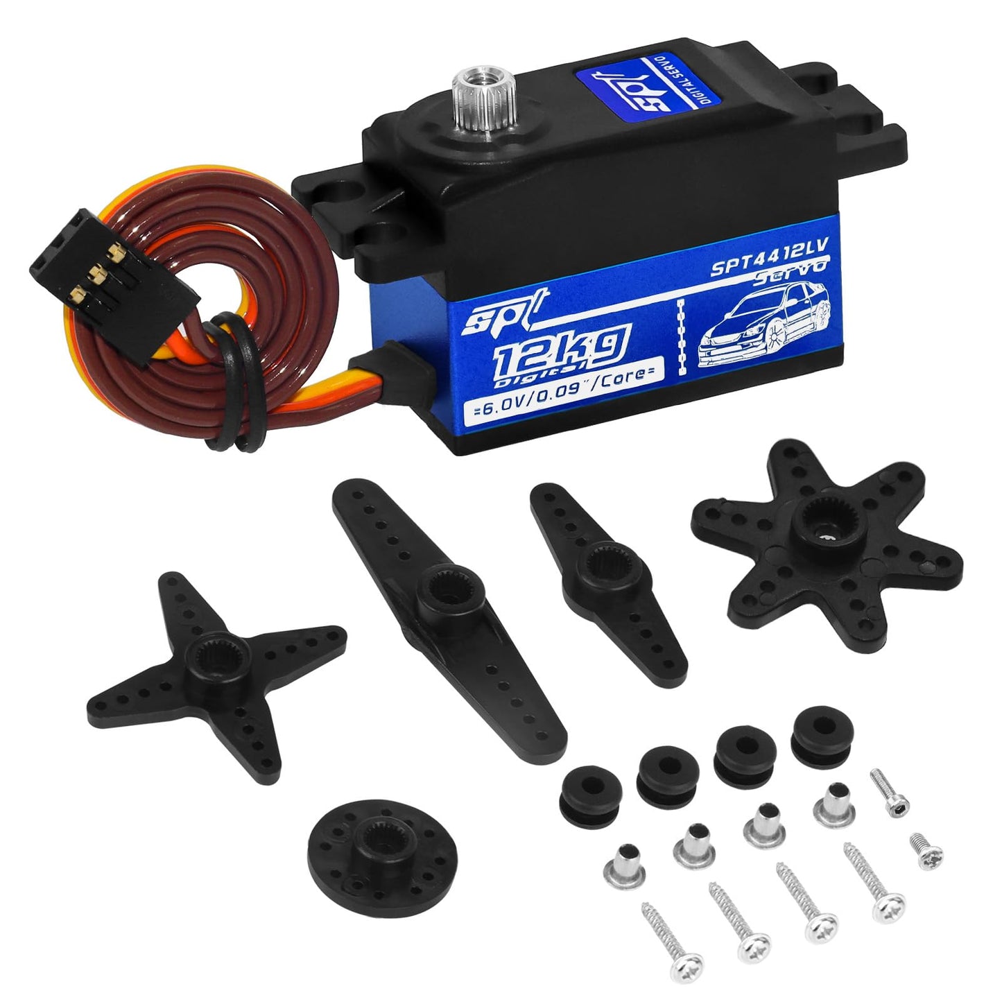 WOAEIUOS 12kg Low Profile Servo RC Digital Servo High Torque Full Metal Gear & 25T Metal Servo Horn Digital Servo for 1/10 RC Ca
