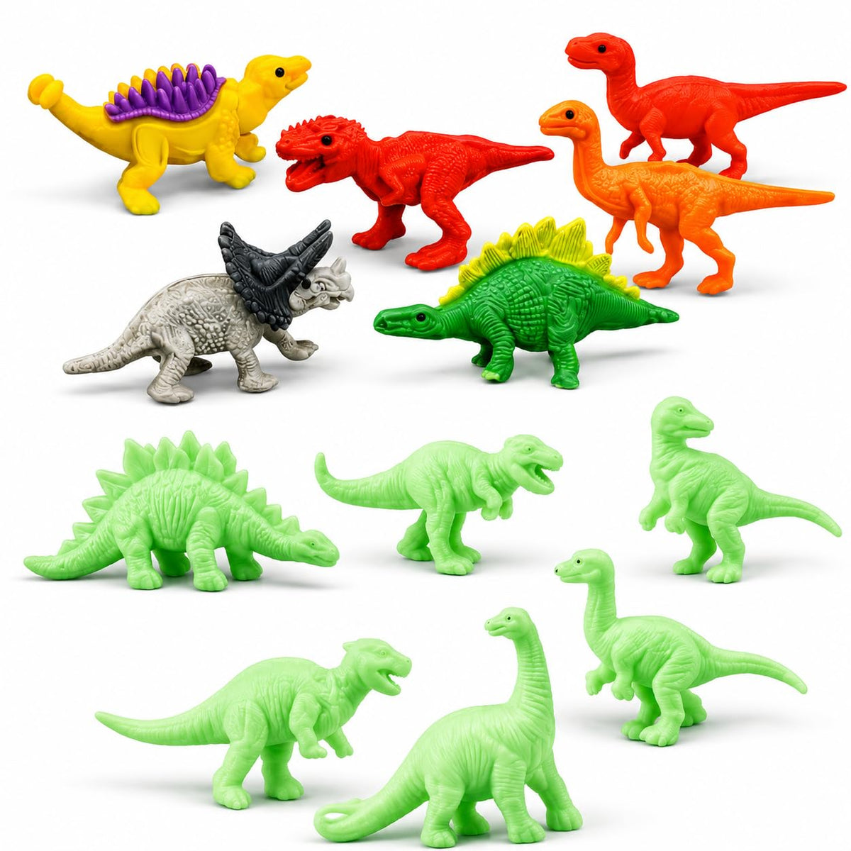 UTSUB Glow in the Dark Dinosaur Toys for Kids | 12 Pcs Dino Return Gift Combo Set with Dinosaur Erasers | Birthday Return Gifts 