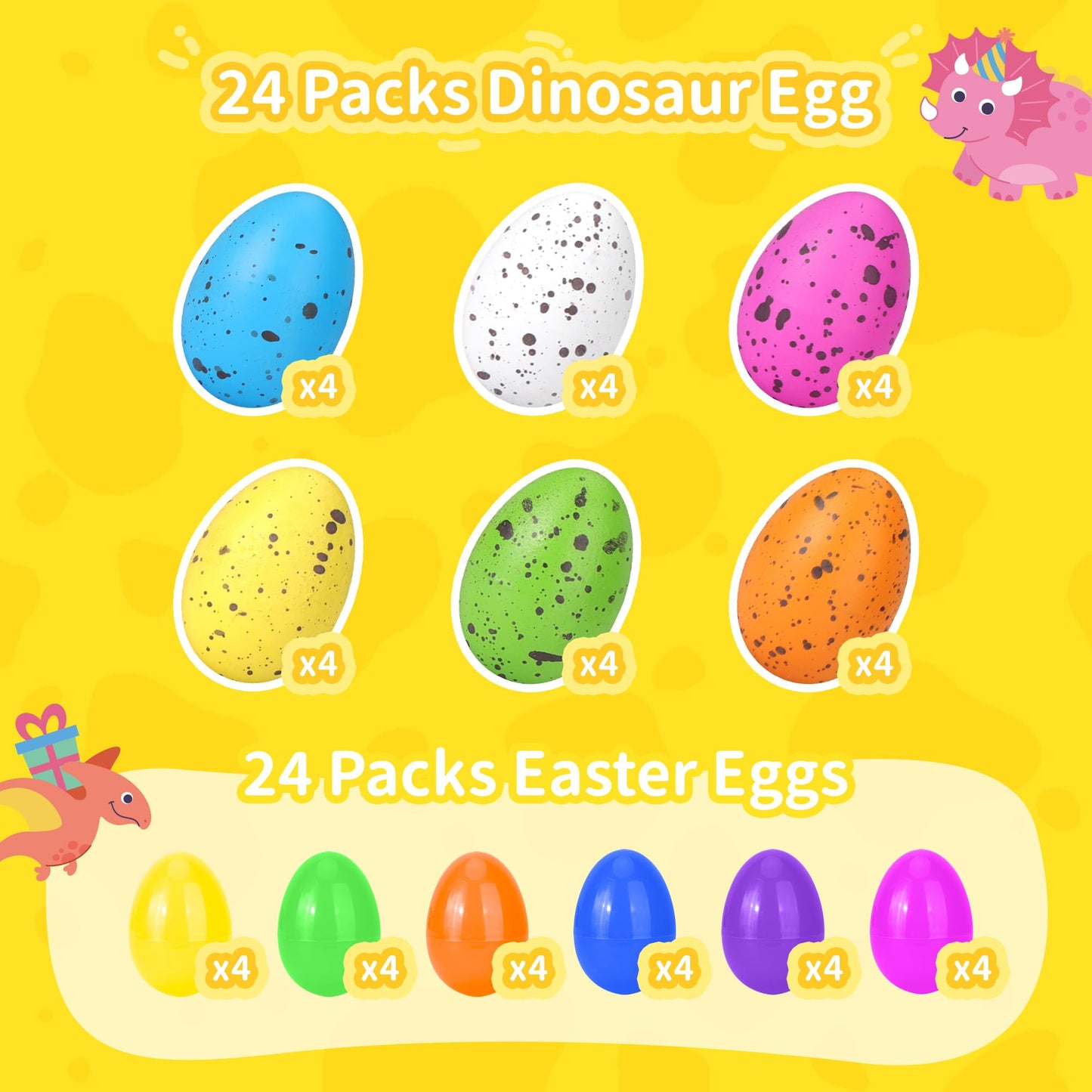 yocjoky 24 PCS Easter Eggs Fillers - Hatching Dinosaur Egg with Mini Toys Inside for Easter Baskets - Easter Egg Hunt, Toddler,
