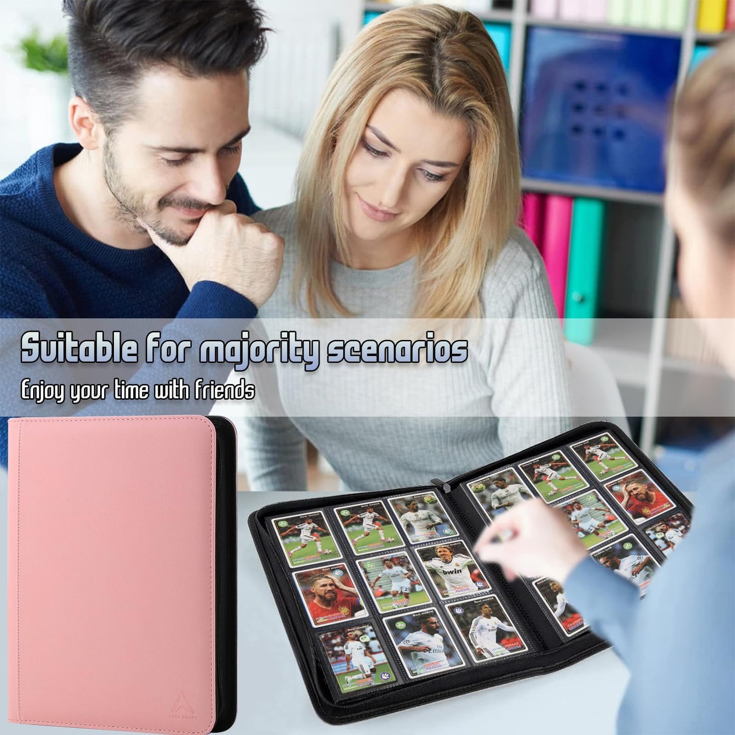 Arkeiliy Card Binder 9 Pocket  Double Sided Pockets Trading Card Binder with 30 Sleeves  enhanced Zip Trading Card Holder Collector Album Holds 540 MTG (pink)