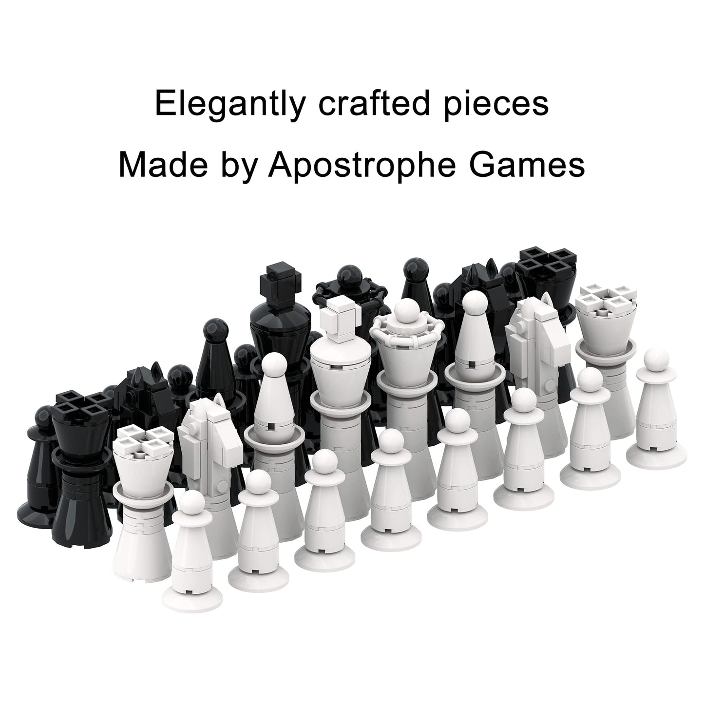 Apostrophe Games Building Block Chess Set - 1,024 Pcs, Black Plastic Pieces & Board, Model 4801, Compatible with Major Building Block Brands