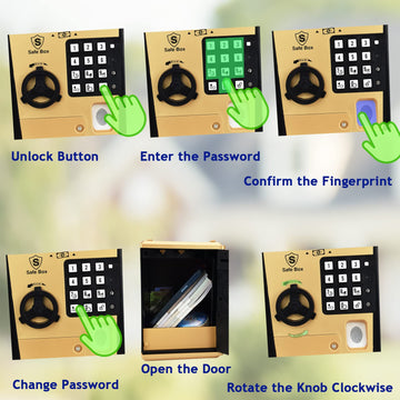 Litpggy Kids Safe ATM Piggy Bank - Fingerprint Password, Talking Feature, Golden, 5.31x5.2x7.52 inches, Model LT-G982