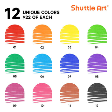 Shuttle Art 264 Pack Washable Markers, 12 Assorted Colors Broad Line Conical Tip Large Markers Bulk With A Box, Bonus Caps, Home Classroom School Supplies For Toddlers Kids Adults Students Teachers