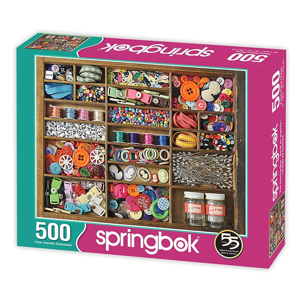 Springbok 500 Piece Jigsaw Puzzle - The Sewing Box, Multi Color, Engineered Wood, Model 33-01497