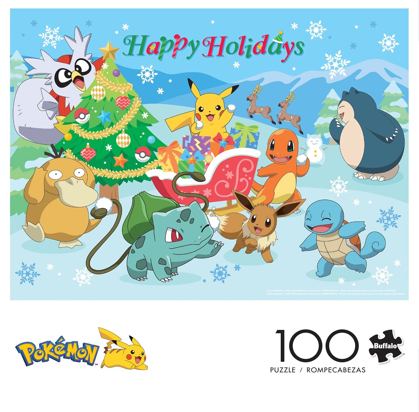 Buffalo Games Pokemon Happy Holidays 100 Piece Jigsaw Puzzle - Large Multicolor Wood - Model 4834 for Family Game Nights