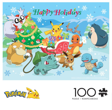 Buffalo Games Pokemon Happy Holidays 100 Piece Jigsaw Puzzle - Large Multicolor Wood - Model 4834 for Family Game Nights