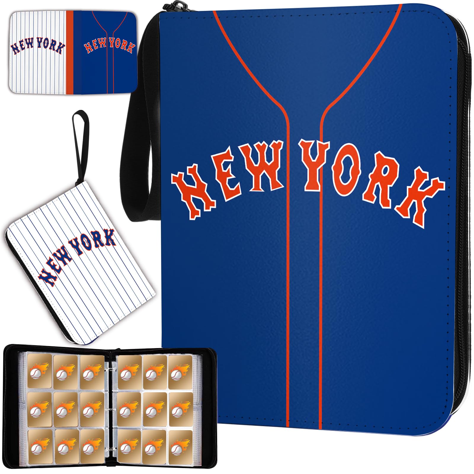 Baseball Card Binder With Sleeves 900 Pocket, New York Blue Baseball Trading Card Holder Baseball Collector Album Sports Card 3 