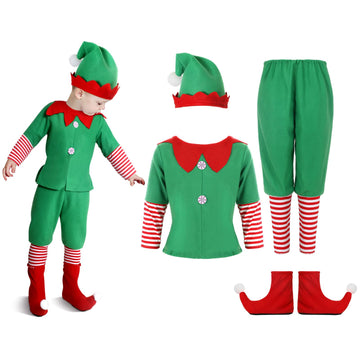 Geyoga Christmas Costumes Cute Outfits Include Hat Shoes And Other Accessories For Kids Cosplay(Green,Medium)