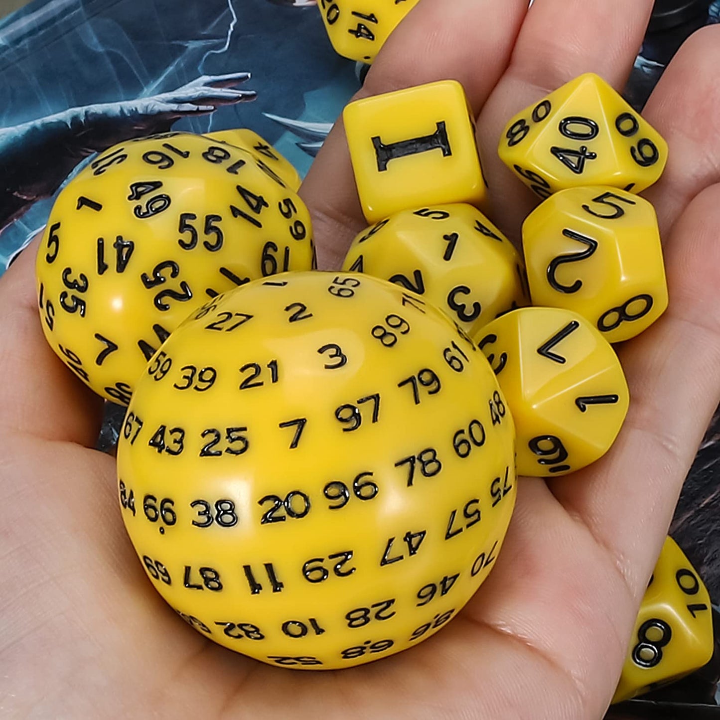CiaraQ DND Polyhedral Dice Set (15pcs) D4-D100 Game Dice with Dice Bag for Dungeons and Dragons Role Playing Table Games (Yellow