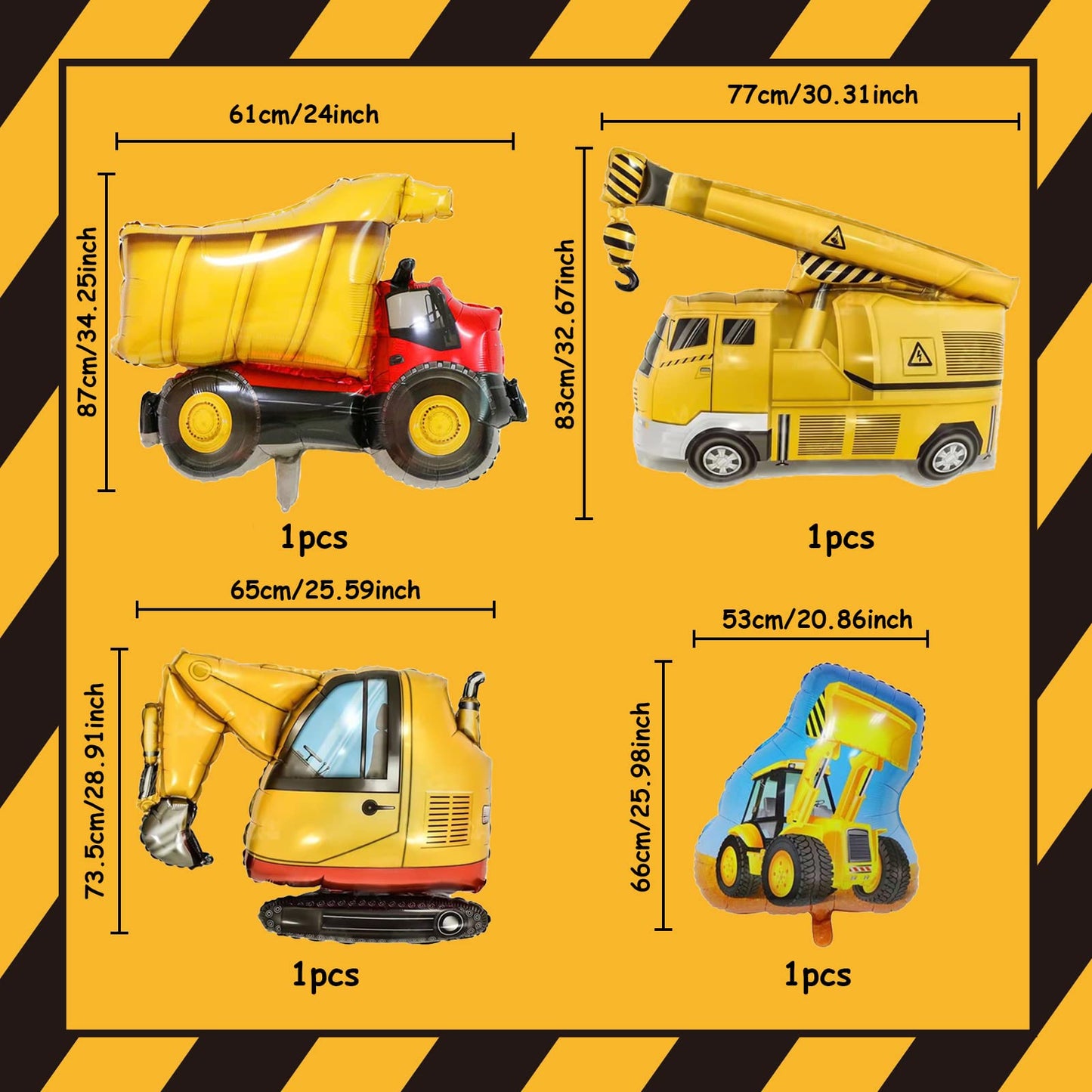 Construction Balloons 1St Birthday, 9Pcs 40 Inch Gold Number 1 Balloons With Large Excavator Dump Truck Crane Bulldozer Foil Myl