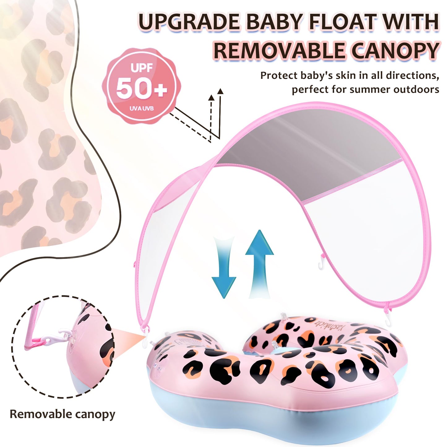 Yasinkidz Baby Pool Float, Leopard Toddler Pool Float Baby Float With Canopy, Infant Pool Floats For Kids 6-36 Months Leopard+(1